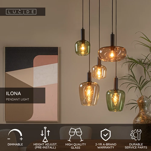 Lucide ILONA - Pendant light - 5xE27 - Black - USP